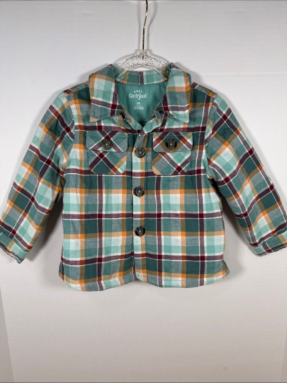 Cat & Jack Plaid Button-Up Lined Jacket - Teal, Orange & Burgundy